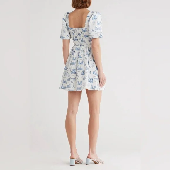 Avec Les Filles Puff Sleeve Fit and Flare Parisian Mini Dress Women